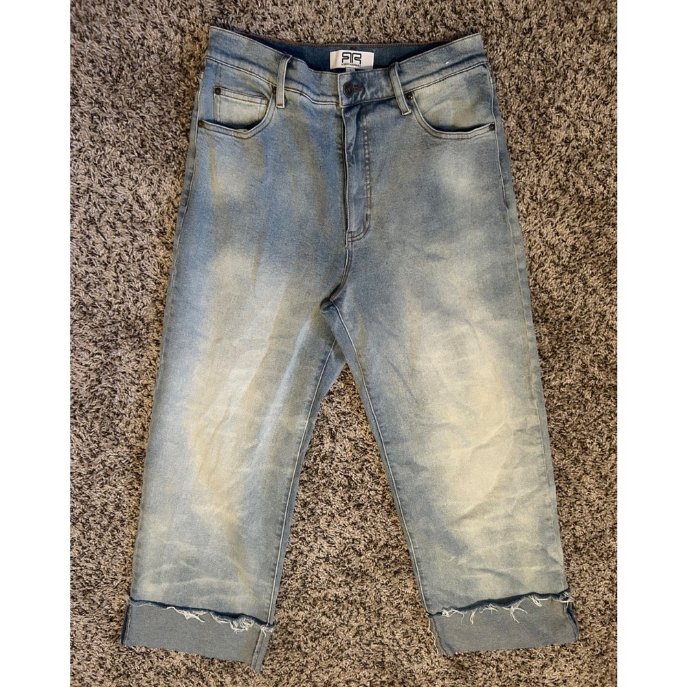 Robert Rodriguez Wide Leg Jeans Light Wash Raw Hem Cuffed Denim Size 4